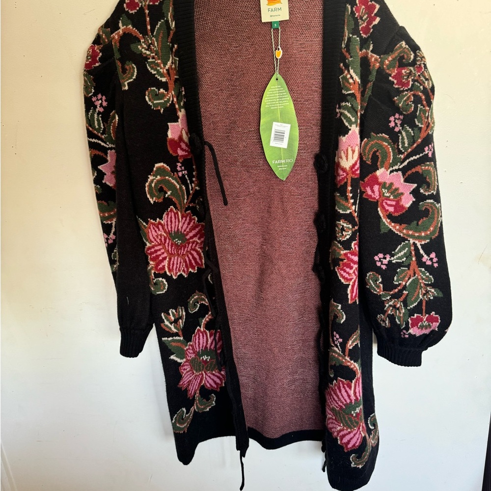 FARM RIO Black Ravenala Knit Midi Cardigan